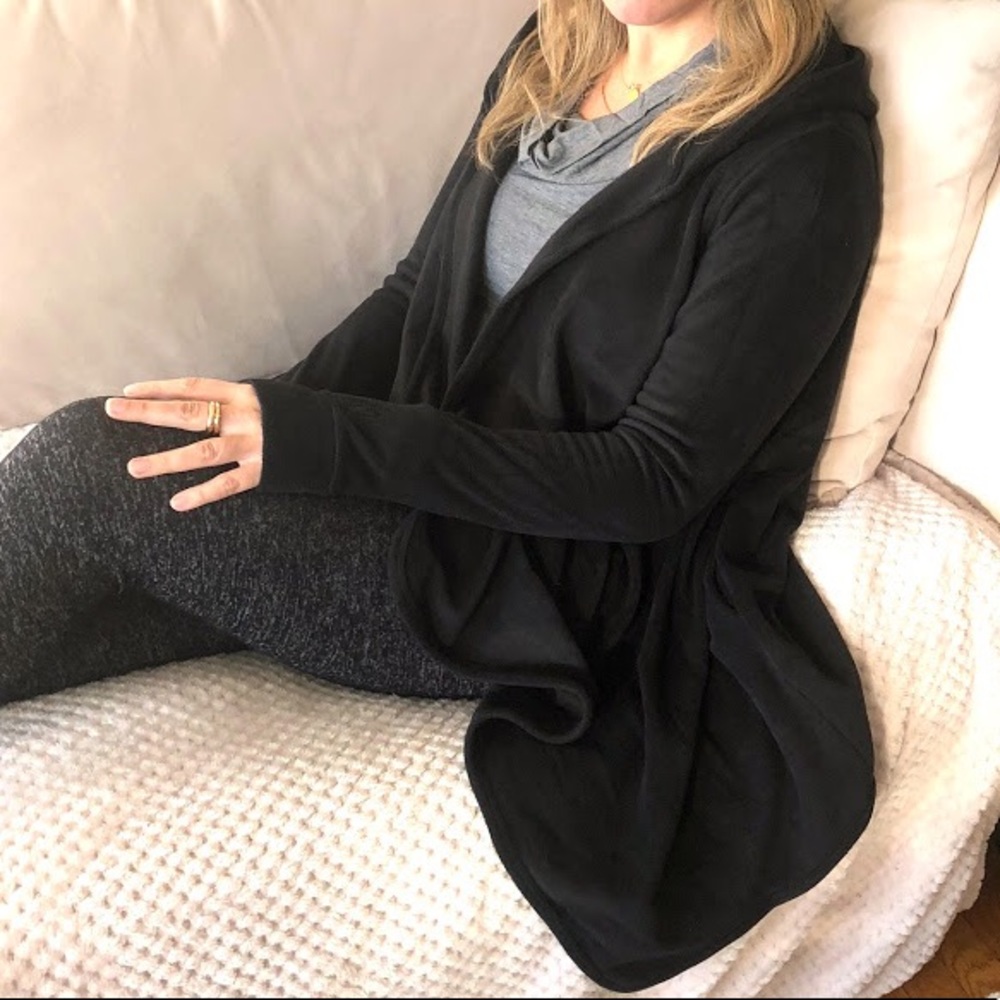 Cuddl Duds black stretch fleece hooded cardigan S